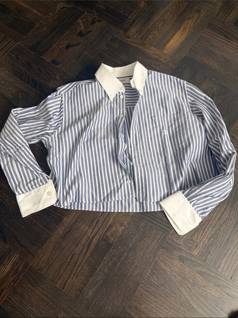 Used AUTHENTIC CELINE Striped Button-Down Shirt White Collar & Cuffs Size 34